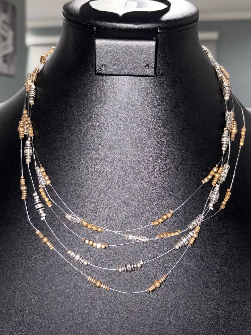 Chico's Multi-Strand Gold and Silver Bead Necklace